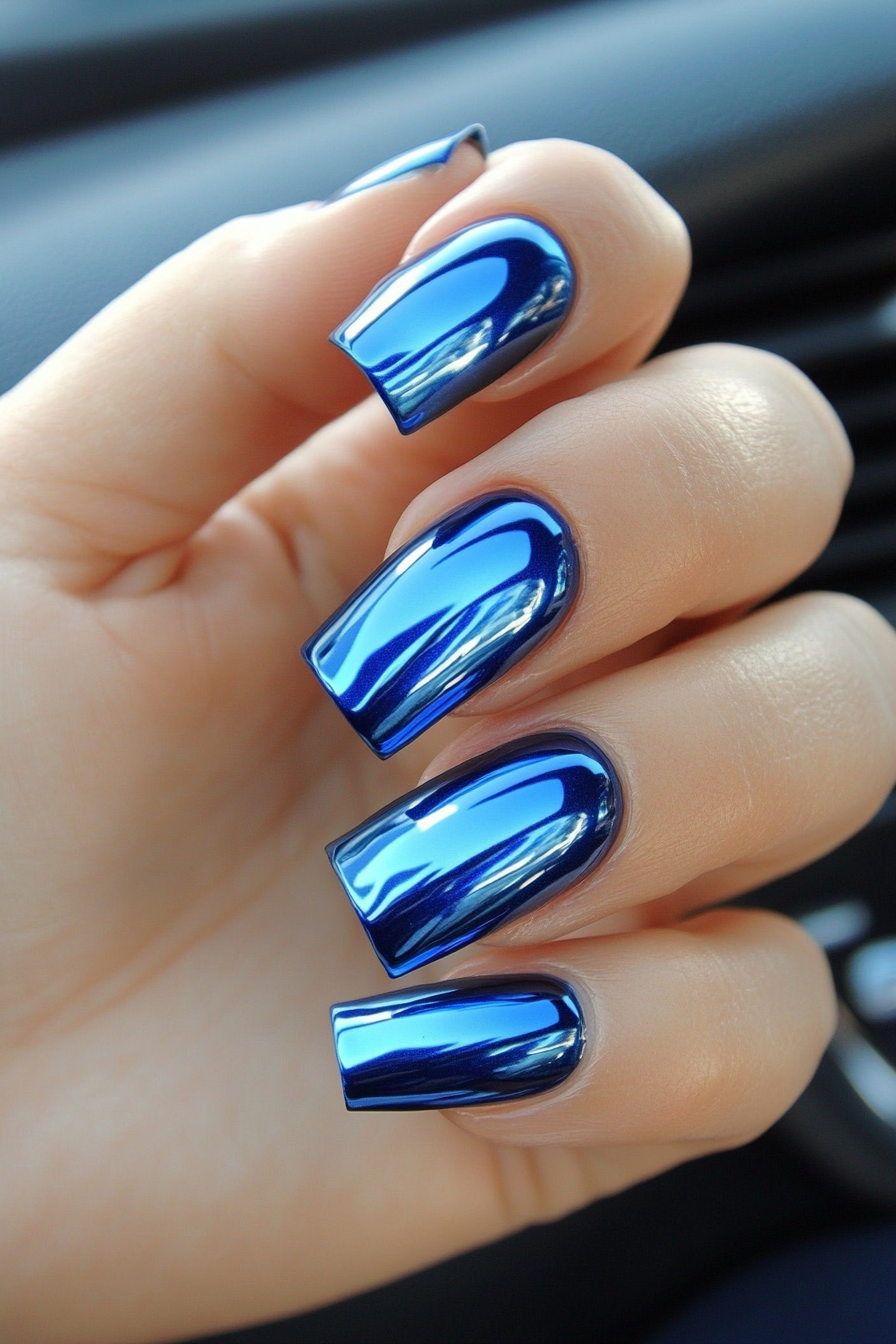 3. Electric Blue Chrome (Royal Blue Nail Design Ideas) - Royal Blue Nail Design Ideas