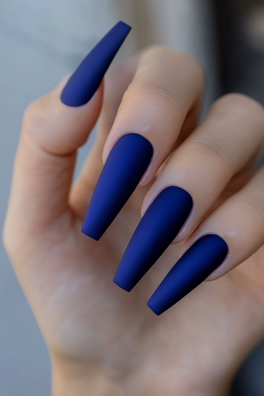5. Matte Royal Blue Coffins (Royal Blue Nail Design Ideas) - Royal Blue Nail Design Ideas