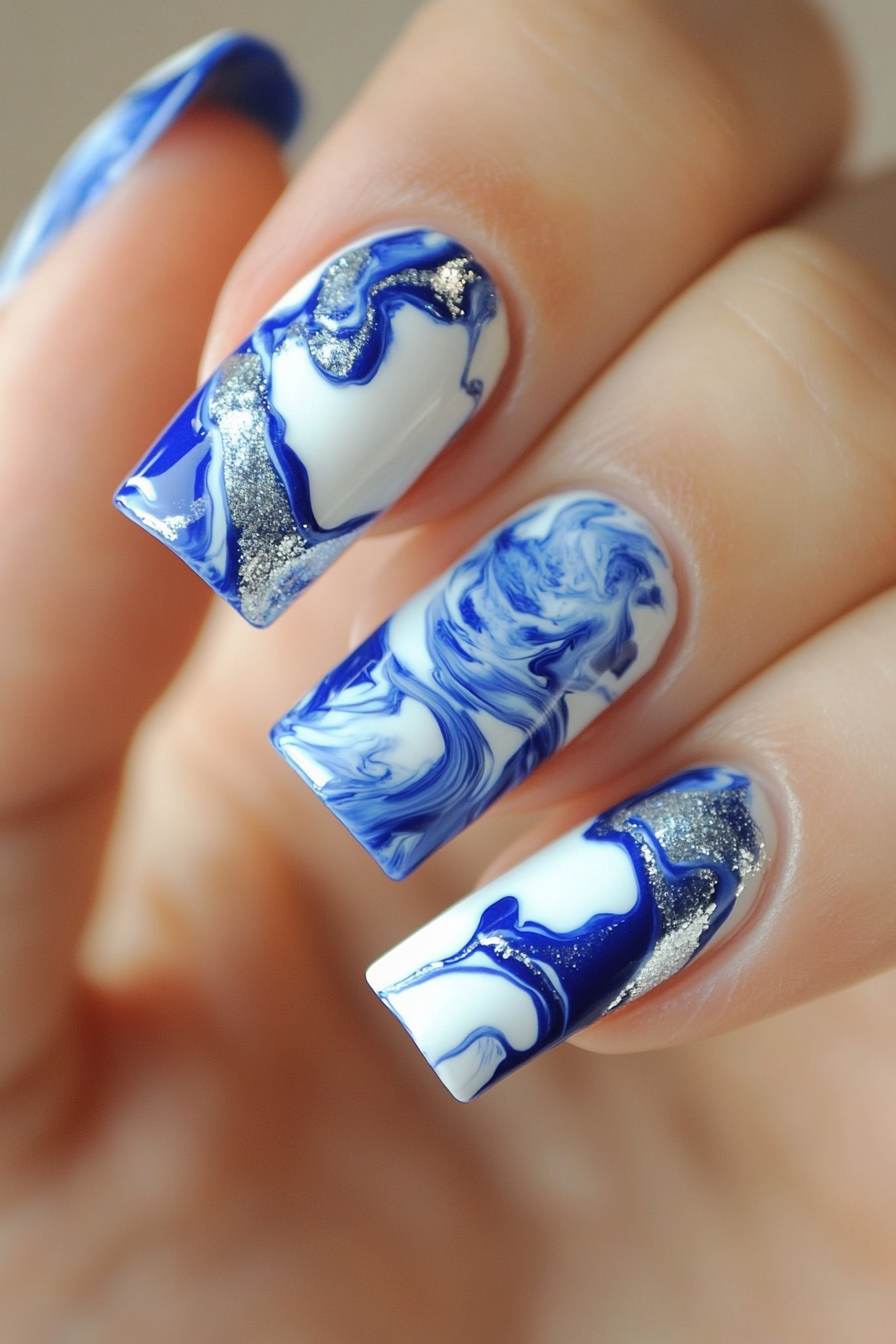6. Blue Marble Accents (Royal Blue Nail Design Ideas) - Royal Blue Nail Design Ideas