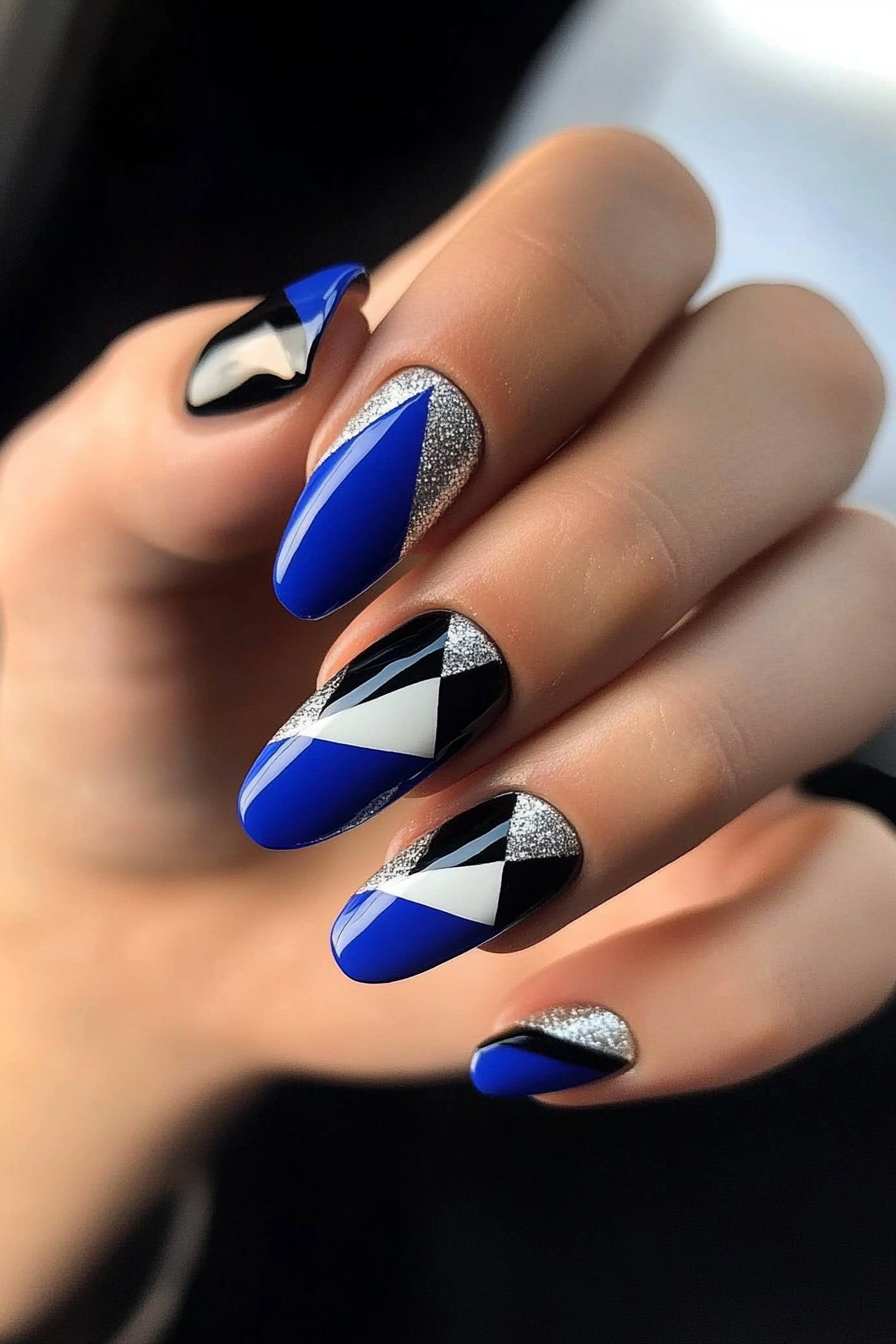 10. Geometric Royal Blue (Royal Blue Nail Design Ideas) - Royal Blue Nail Design Ideas
