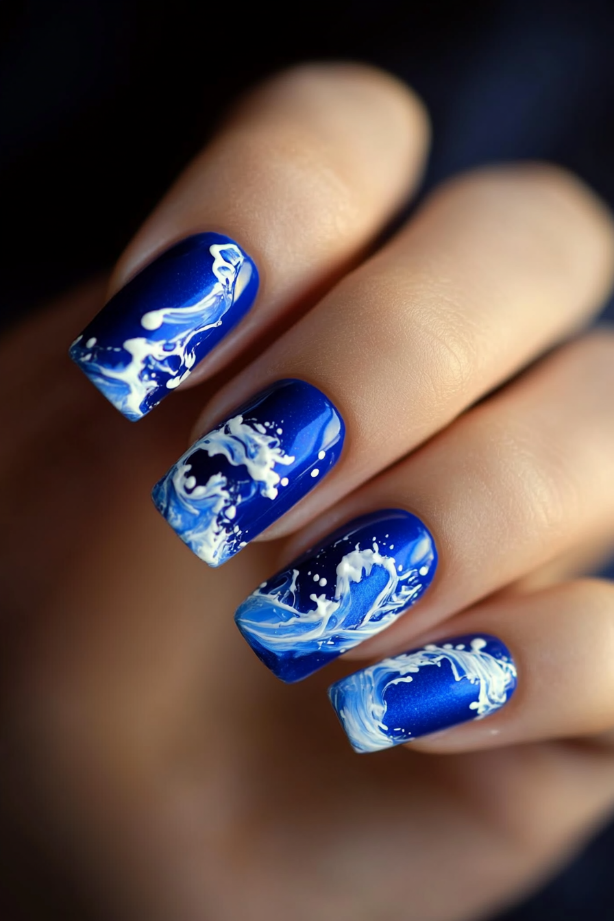 13. Ocean Wave Nail Art (Royal Blue Nail Design Ideas) - Royal Blue Nail Design Ideas
