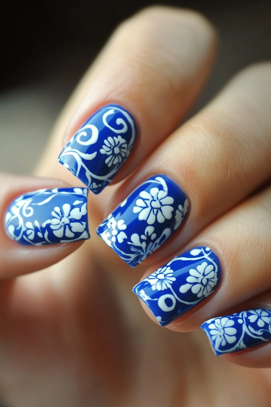 16. Blue and White Porcelain Design (Royal Blue Nail Design Ideas) - Royal Blue Nail Design Ideas