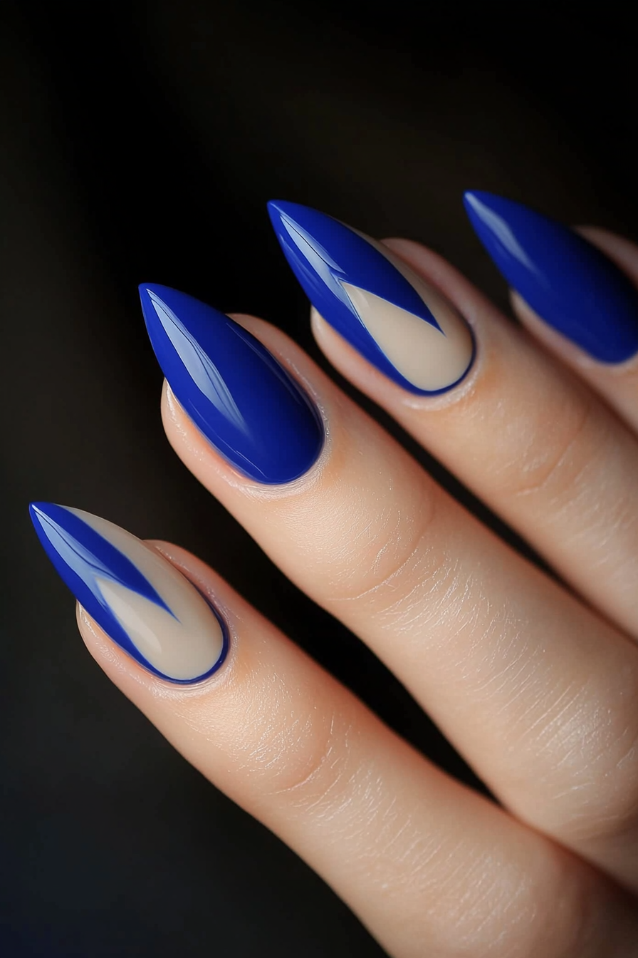 18. Half-Moon Royal Blue Manicure (Royal Blue Nail Design Ideas) - Royal Blue Nail Design Ideas