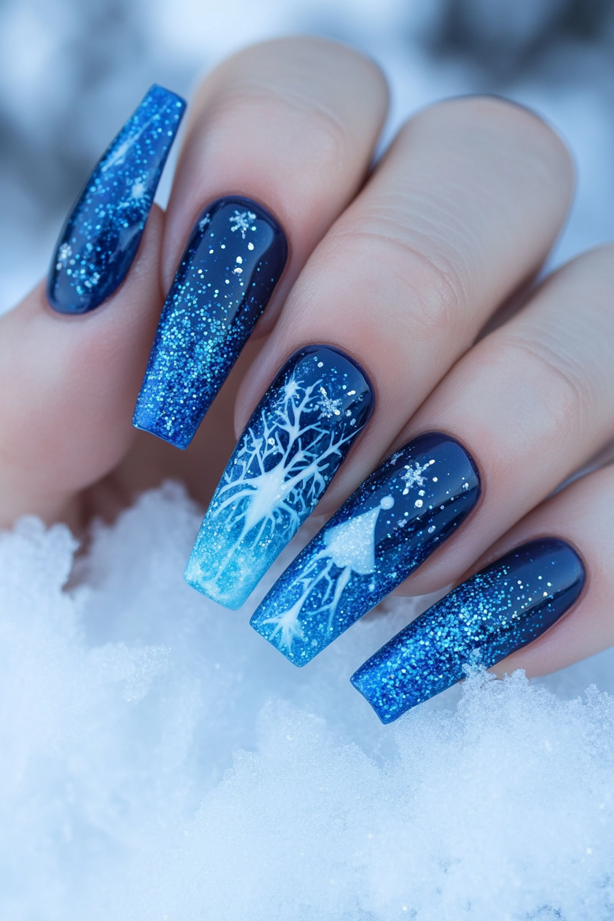19. Icy Blue Glitter Nails (Royal Blue Nail Design Ideas) - Royal Blue Nail Design Ideas