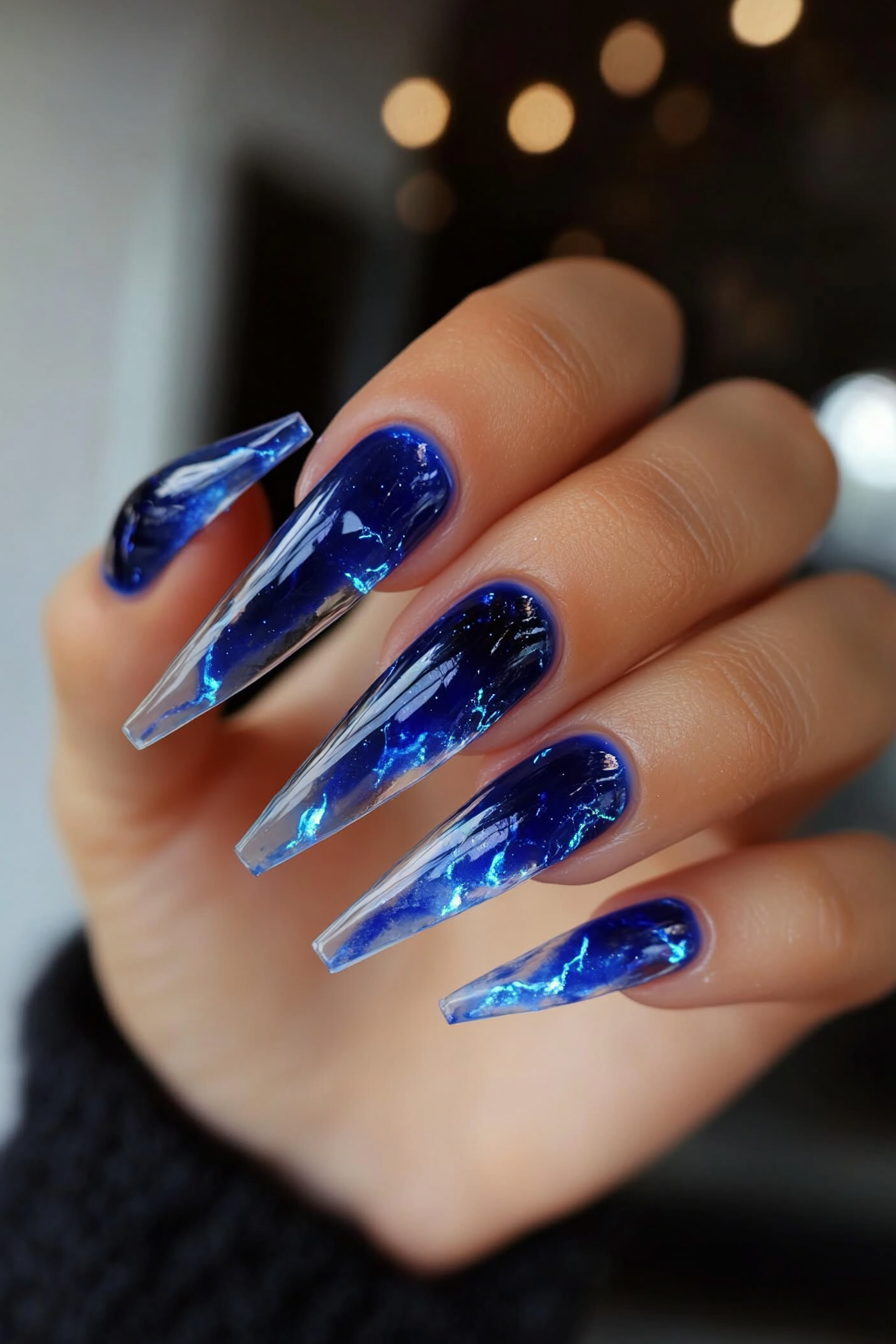 22. Blue and Clear Jelly Nails (Royal Blue Nail Design Ideas) - Royal Blue Nail Design Ideas