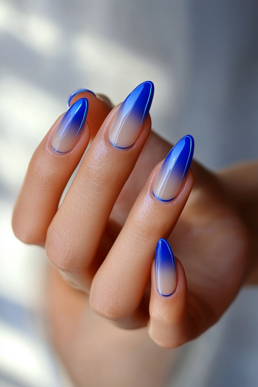 25. Neon Blue Outline Nails (Royal Blue Nail Design Ideas) - Royal Blue Nail Design Ideas