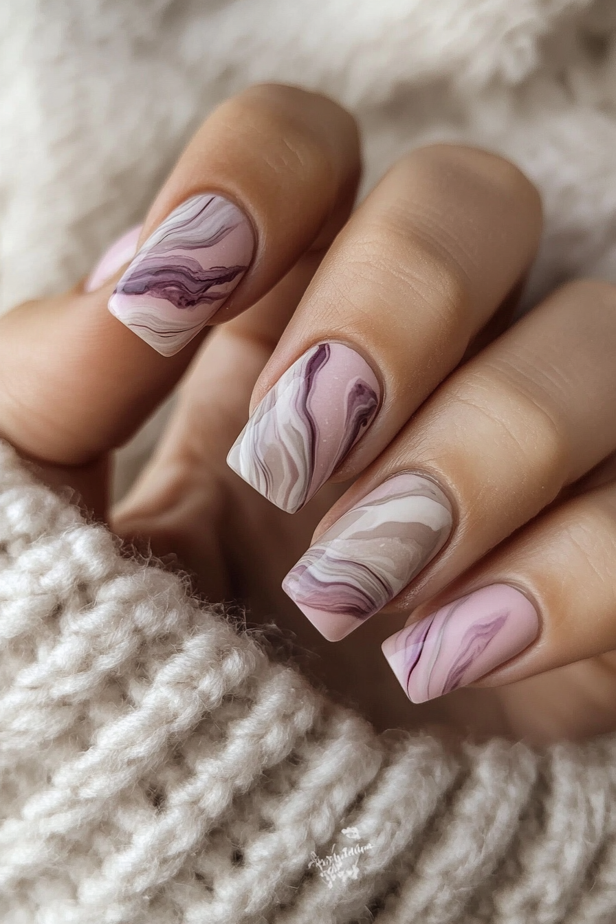 2. Smoky Rose Marble (Short Square Nail Design Ideas) - Short Square Nail Design Ideas