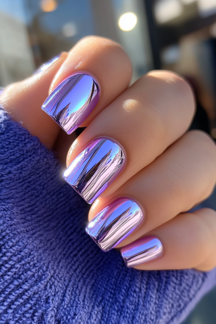 3. Lilac Chrome Sheen (Short Square Nail Design Ideas) - Short Square Nail Design Ideas