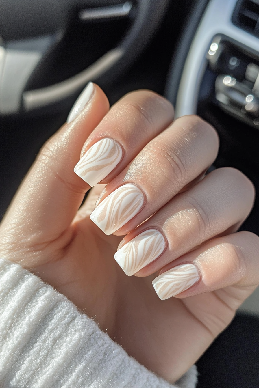 6. Milky White Swirl (Short Square Nail Design Ideas) - Short Square Nail Design Ideas