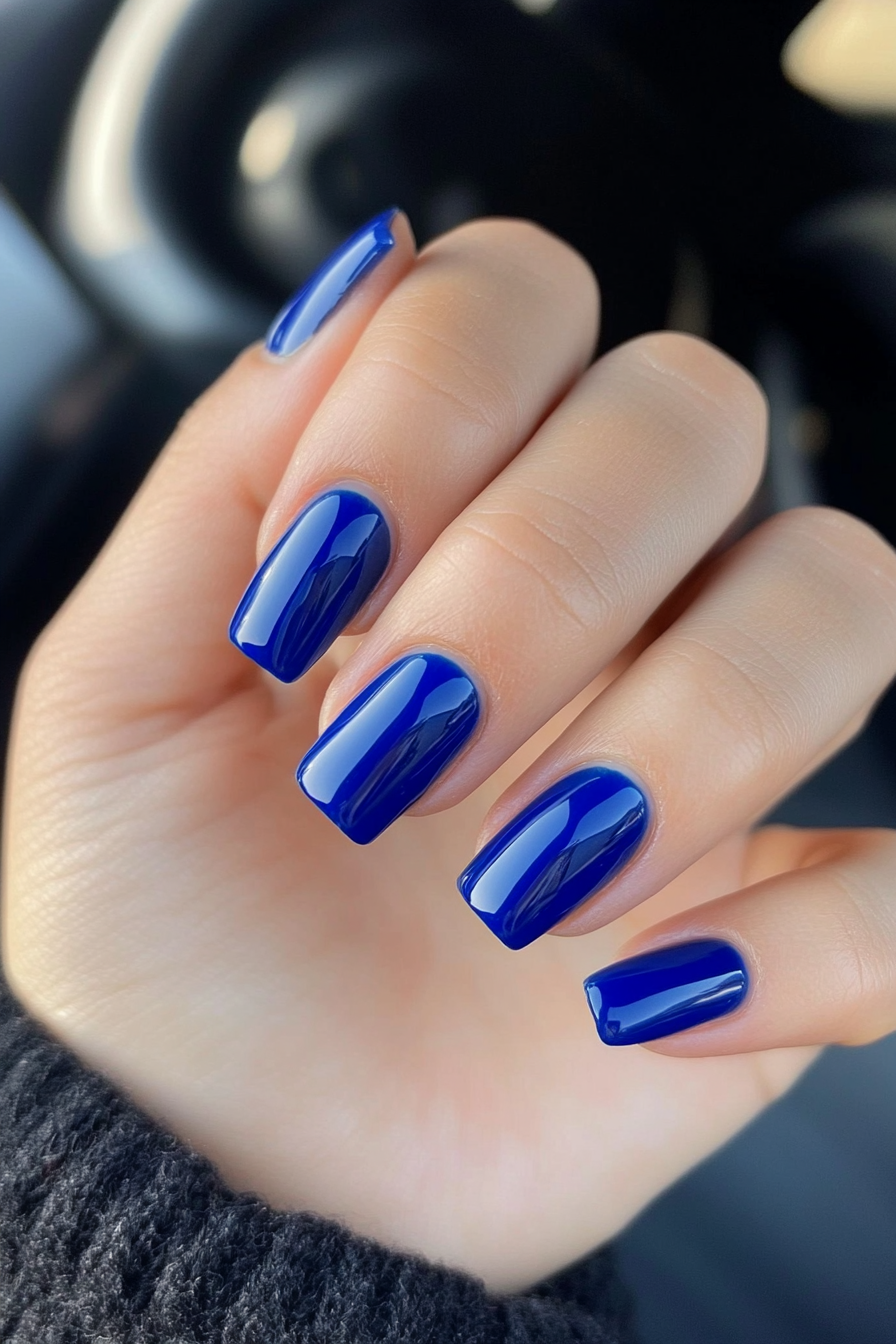 8. Cobalt Blue Gloss (Short Square Nail Design Ideas) - Short Square Nail Design Ideas