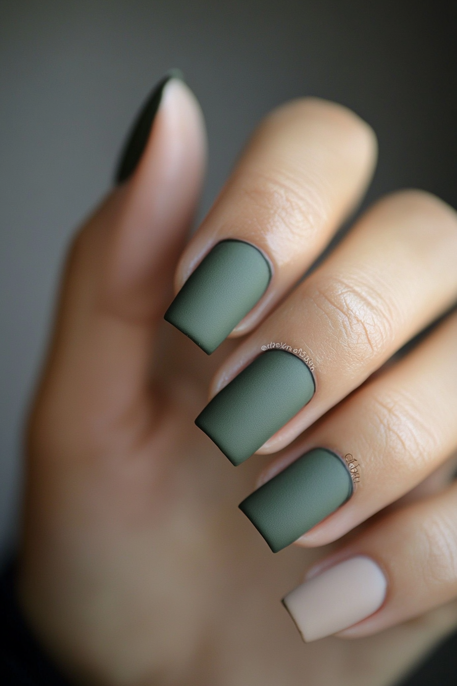 9. Olive Toned Tips (Short Square Nail Design Ideas) - Short Square Nail Design Ideas
