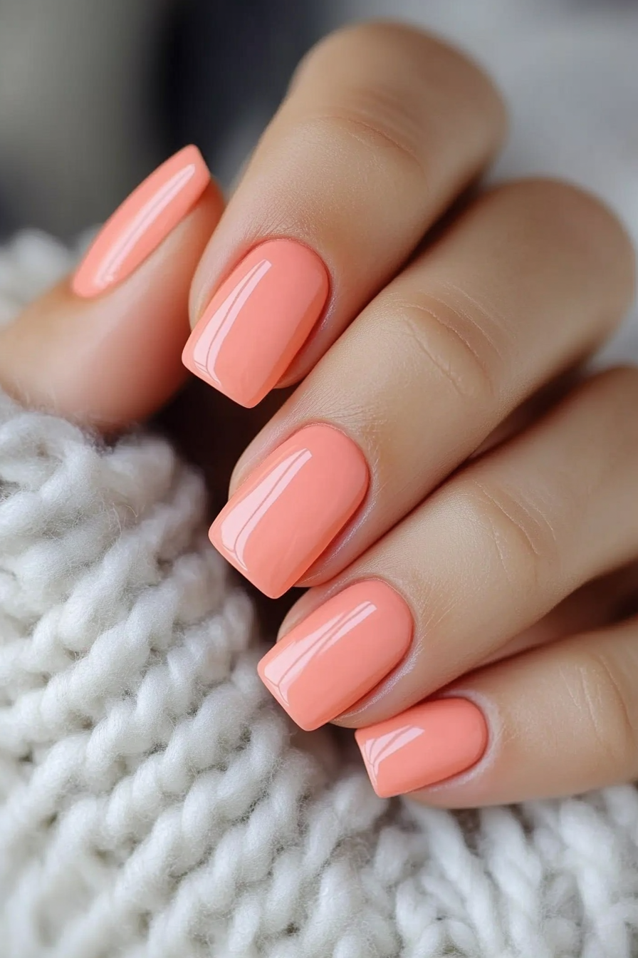12. Coral Cream Pop (Short Square Nail Design Ideas) - Short Square Nail Design Ideas
