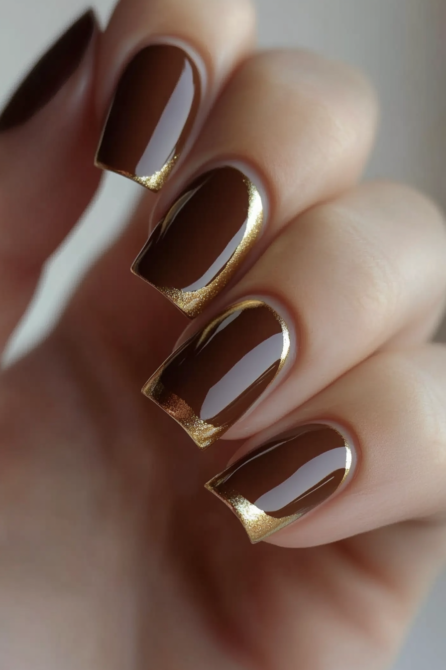 13. Mocha Outline Frame (Short Square Nail Design Ideas) - Short Square Nail Design Ideas