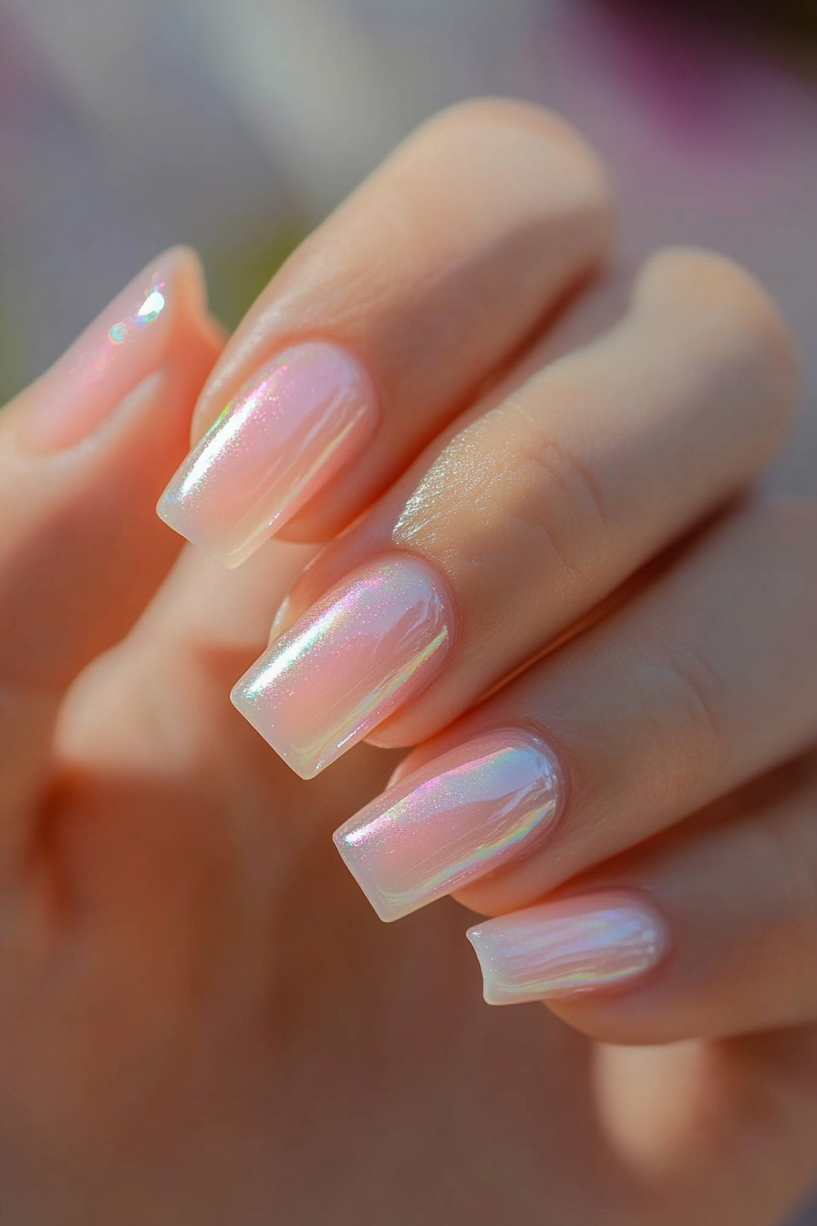 14. Iridescent Whisper (Short Square Nail Design Ideas) - Short Square Nail Design Ideas
