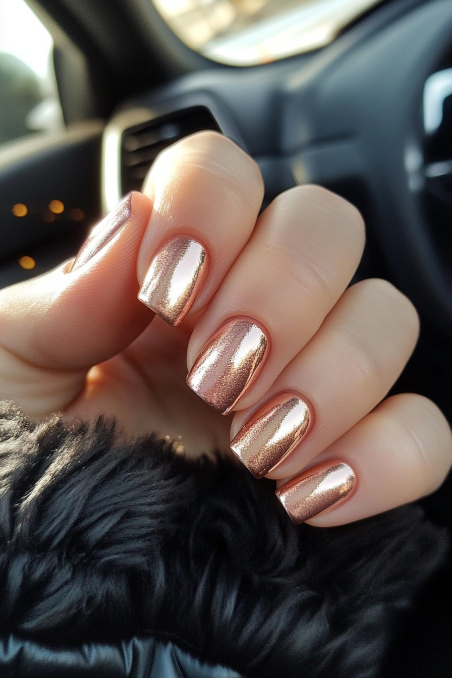 17. Blush and Bronze Duo (Short Square Nail Design Ideas) - Short Square Nail Design Ideas