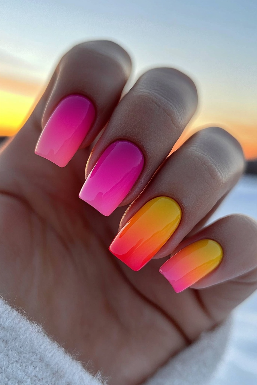 19. Sunset Gradient (Short Square Nail Design Ideas) - Short Square Nail Design Ideas