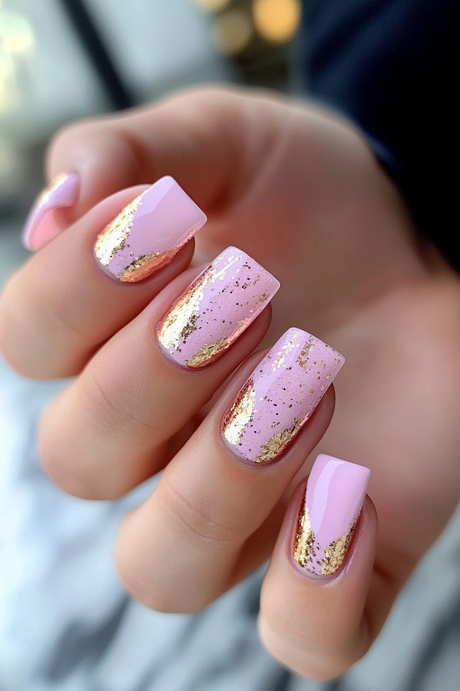 21. Rose Gold Foil Touch (Short Square Nail Design Ideas) - Short Square Nail Design Ideas