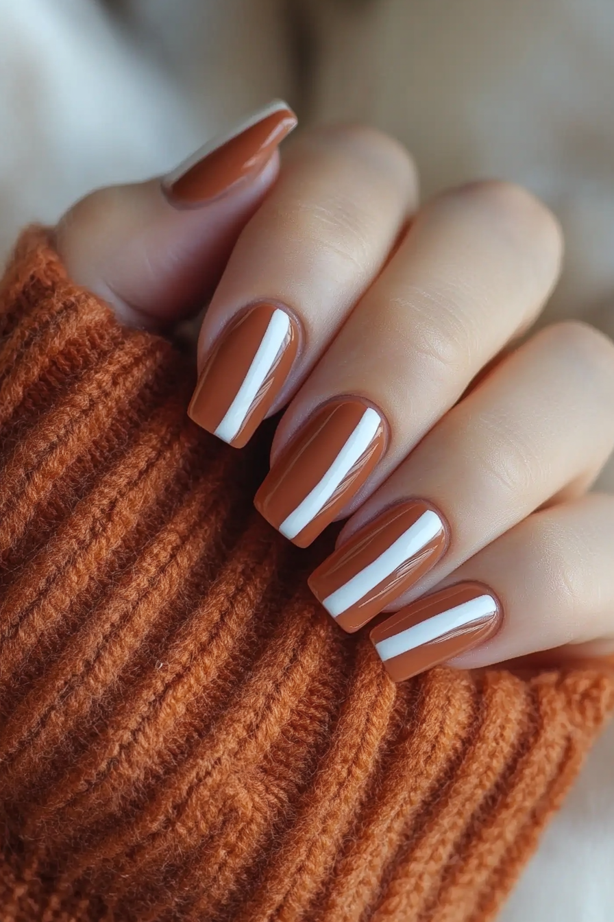 23. Terracotta Stripe (Short Square Nail Design Ideas) - Short Square Nail Design Ideas