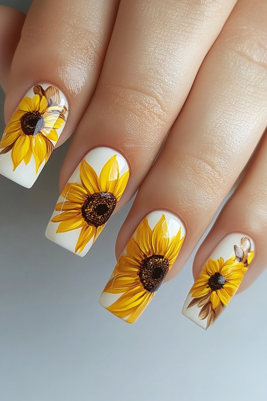 1. Classic Yellow Sunflower Bliss (Sunflower Nail Design Ideas) - Sunflower Nail Design Ideas