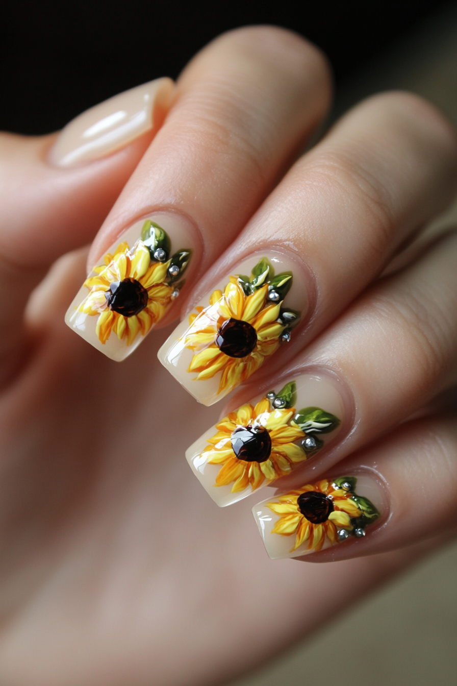 5. Sunflower French Fade (Sunflower Nail Design Ideas) - Sunflower Nail Design Ideas