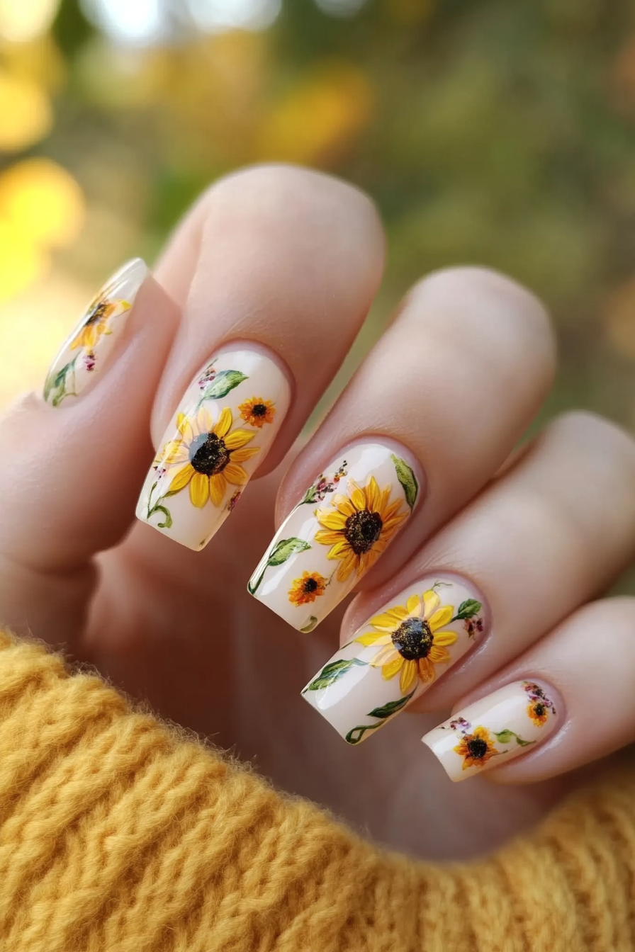17. Sunflower Frames (Sunflower Nail Design Ideas) - Sunflower Nail Design Ideas