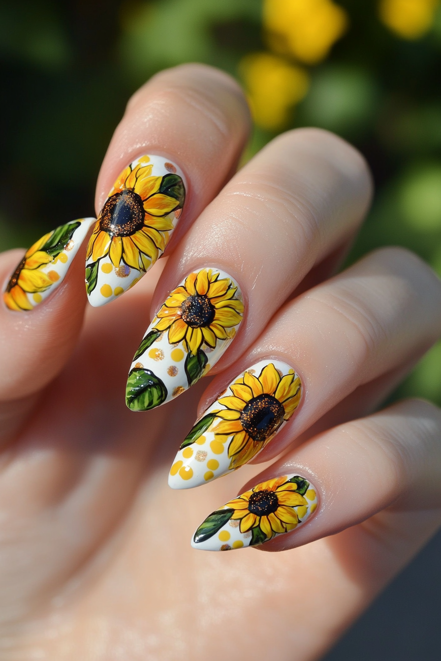 26. Sunflower Confetti Delight (Sunflower Nail Design Ideas) - Sunflower Nail Design Ideas