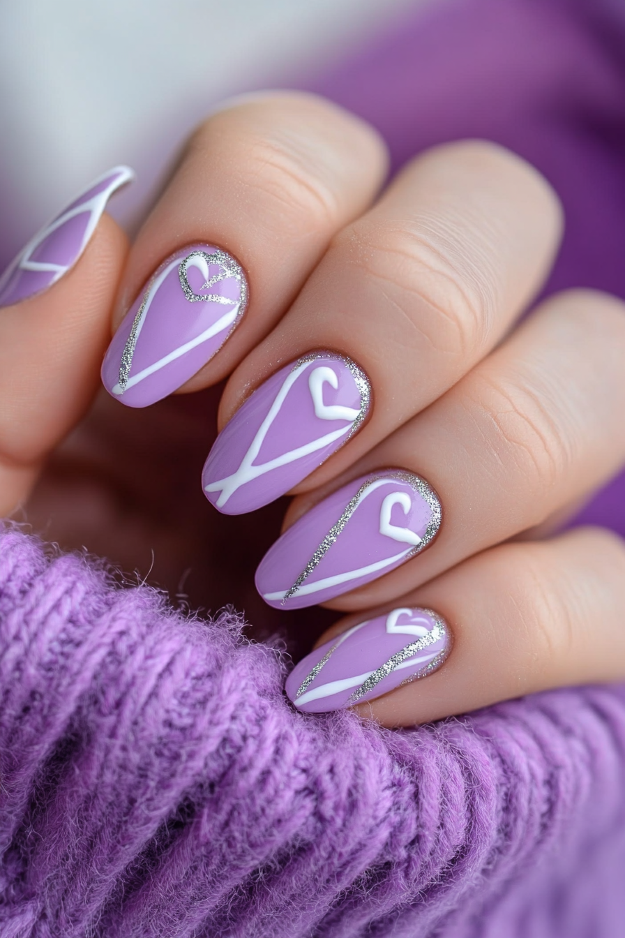 5. Lavender Love Lines (Valentine'S Day Nail Design Ideas) - Valentine'S Day Nail Design Ideas