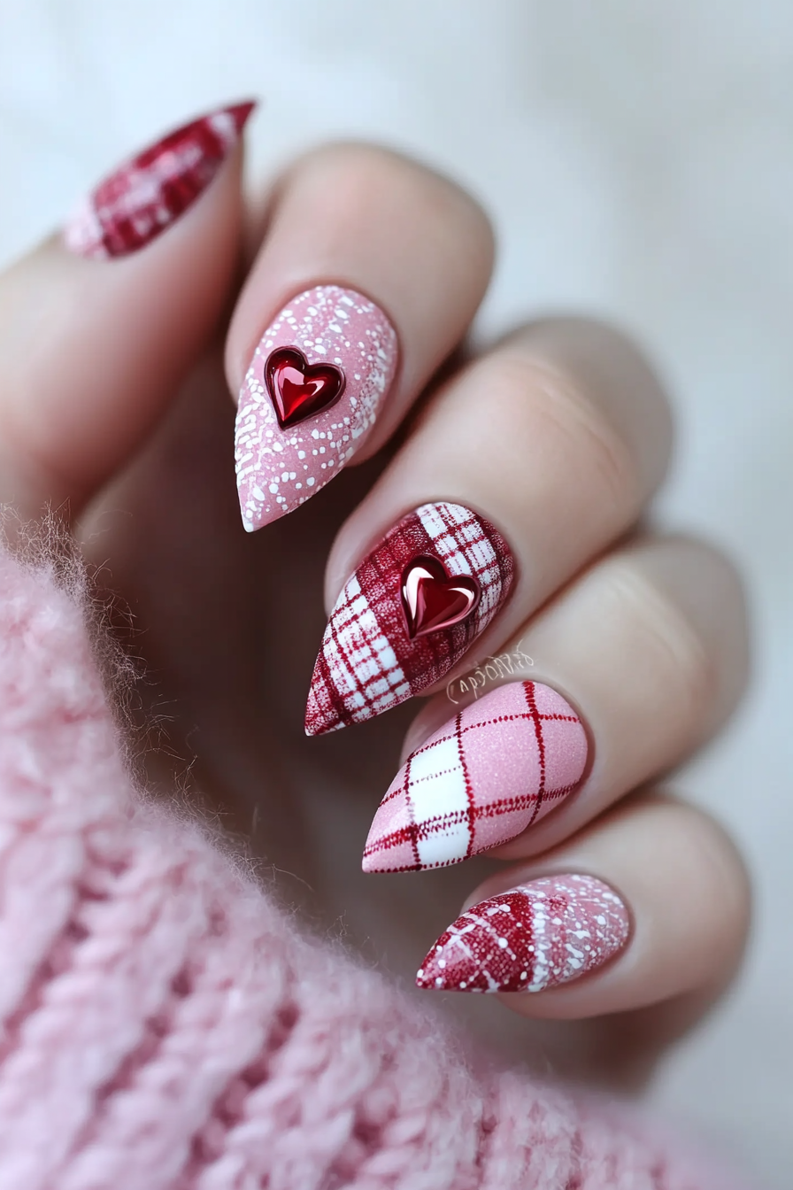 8. Romantic Plaid (Valentine'S Day Nail Design Ideas) - Valentine'S Day Nail Design Ideas