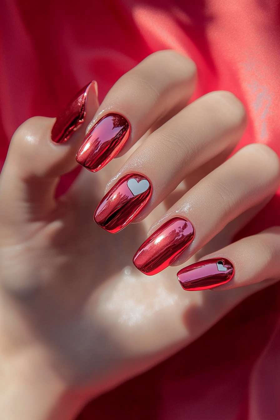 14. Red Chrome Elegance (Valentine'S Day Nail Design Ideas) - Valentine'S Day Nail Design Ideas
