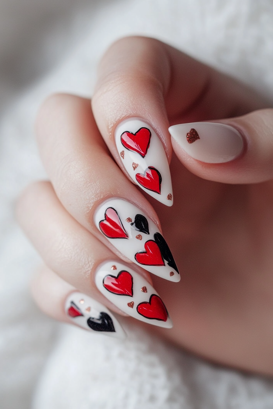 17. Minimalist Monochrome Hearts (Valentine'S Day Nail Design Ideas) - Valentine'S Day Nail Design Ideas