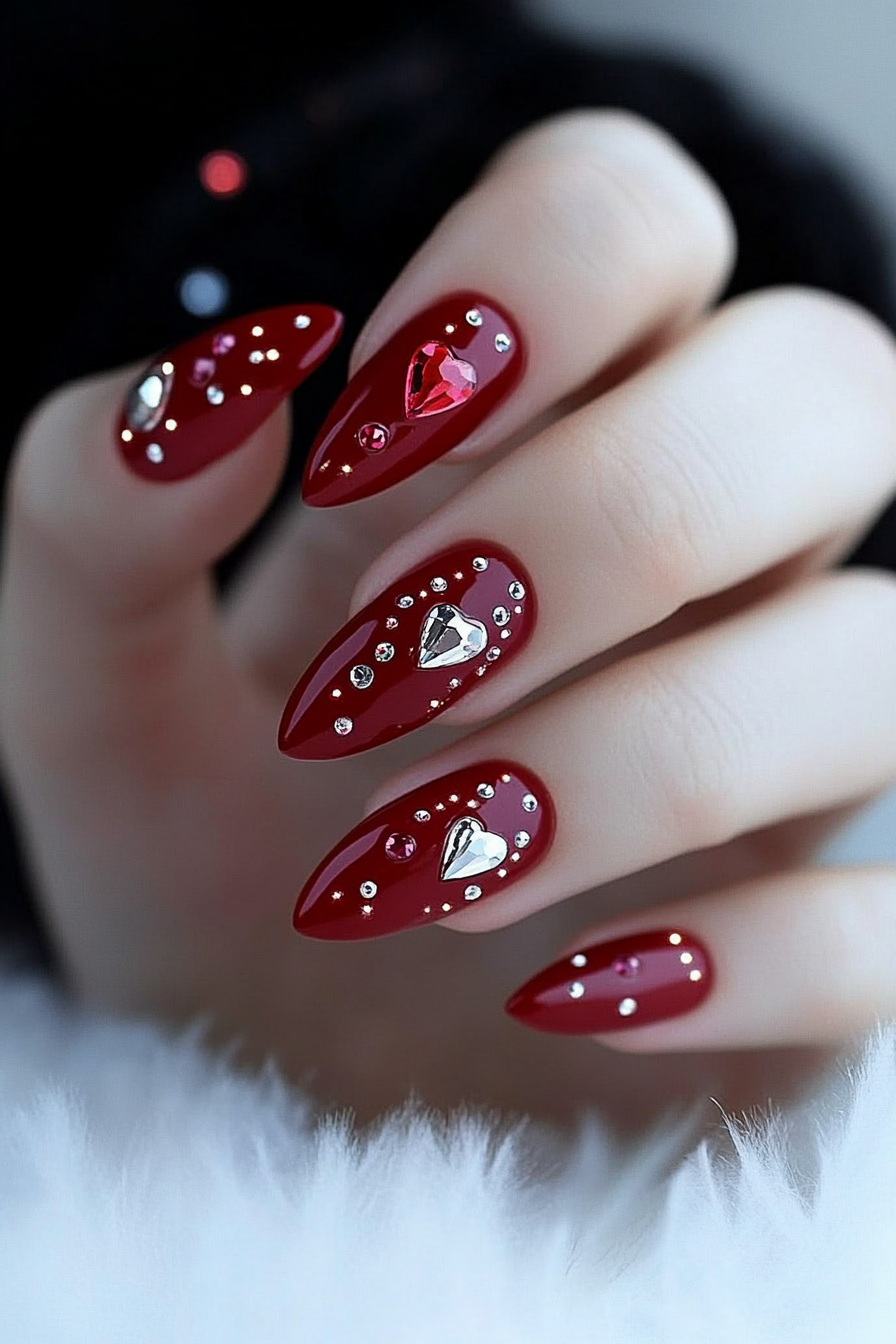 18. Jeweled Romance (Valentine'S Day Nail Design Ideas) - Valentine'S Day Nail Design Ideas