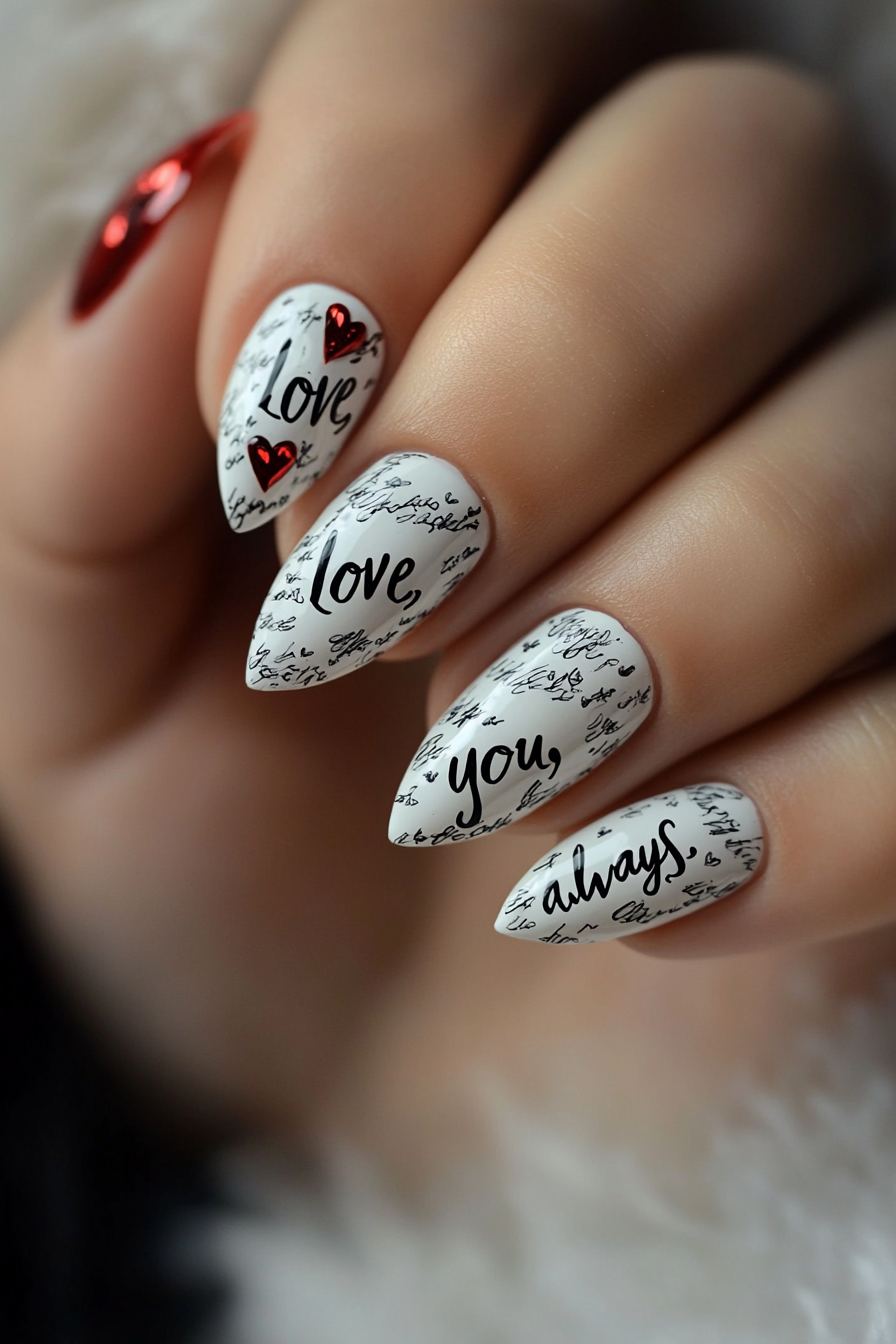 23. Love Note Script (Valentine'S Day Nail Design Ideas) - Valentine'S Day Nail Design Ideas