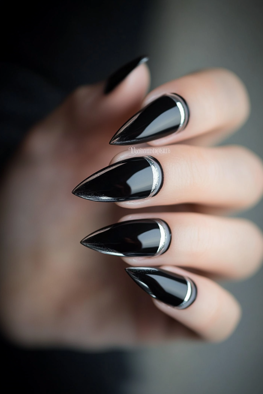 3. Chrome-Tipped Black French (Classy Black Nail Design Ideas) - Classy Black Nail Design Ideas