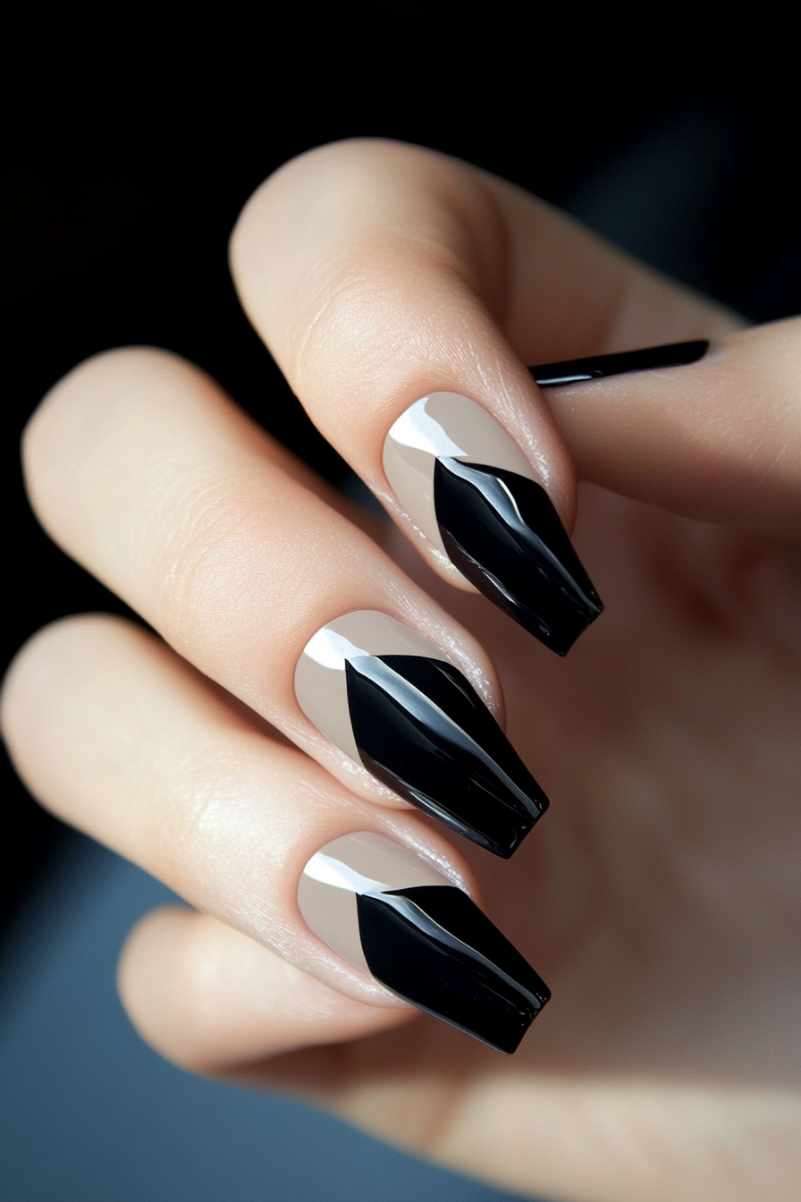 4. Light Beige and Black Duo (Classy Black Nail Design Ideas) - Classy Black Nail Design Ideas