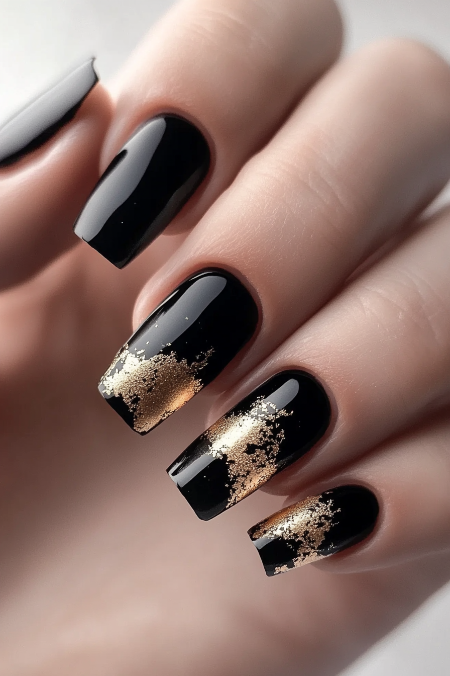5. Gold Foil Onyx (Classy Black Nail Design Ideas) - Classy Black Nail Design Ideas