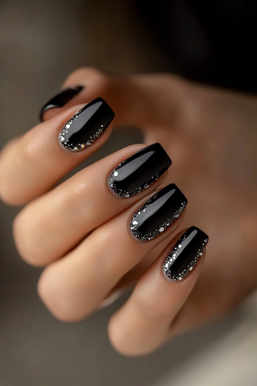 7. Classic Black with Micro Crystals (Classy Black Nail Design Ideas) - Classy Black Nail Design Ideas