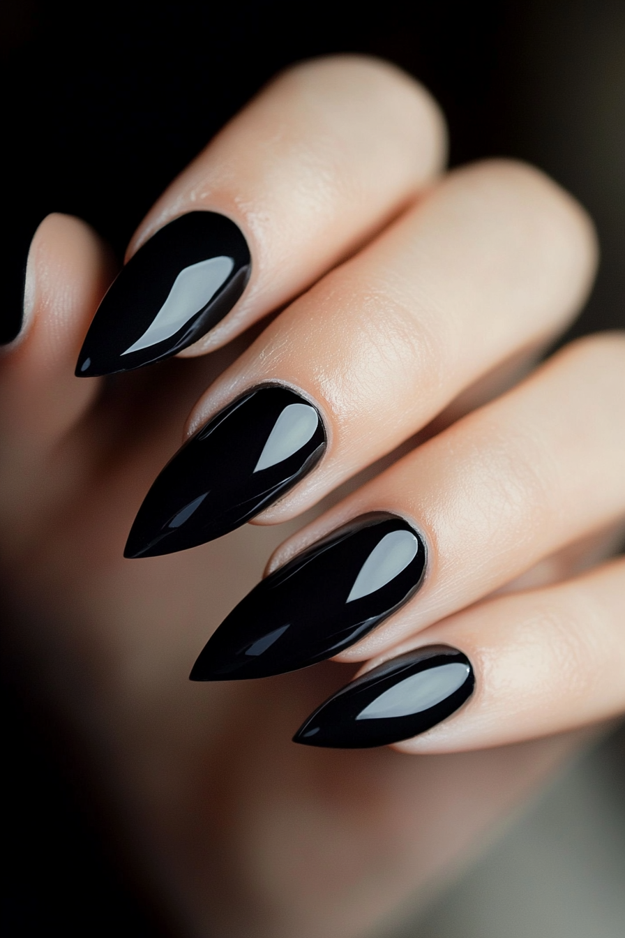 10. Black and Light Beige Half Moons (Classy Black Nail Design Ideas) - Classy Black Nail Design Ideas