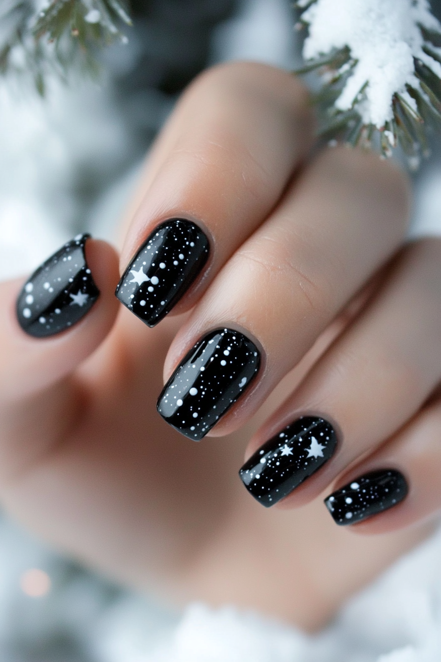 12. Subtle Starry Sky (Classy Black Nail Design Ideas) - Classy Black Nail Design Ideas