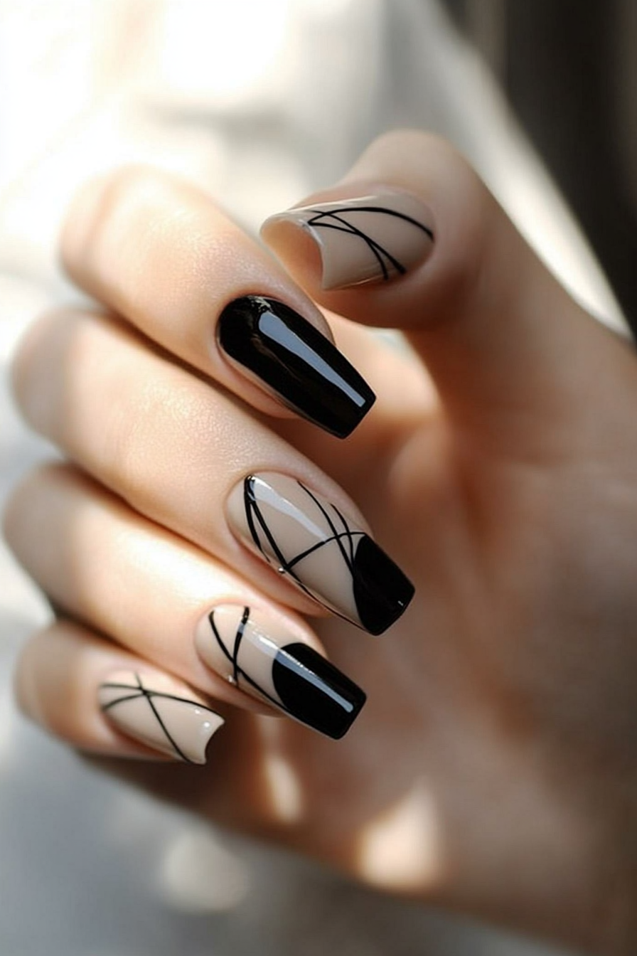 13. Minimalist Black Lines (Classy Black Nail Design Ideas) - Classy Black Nail Design Ideas