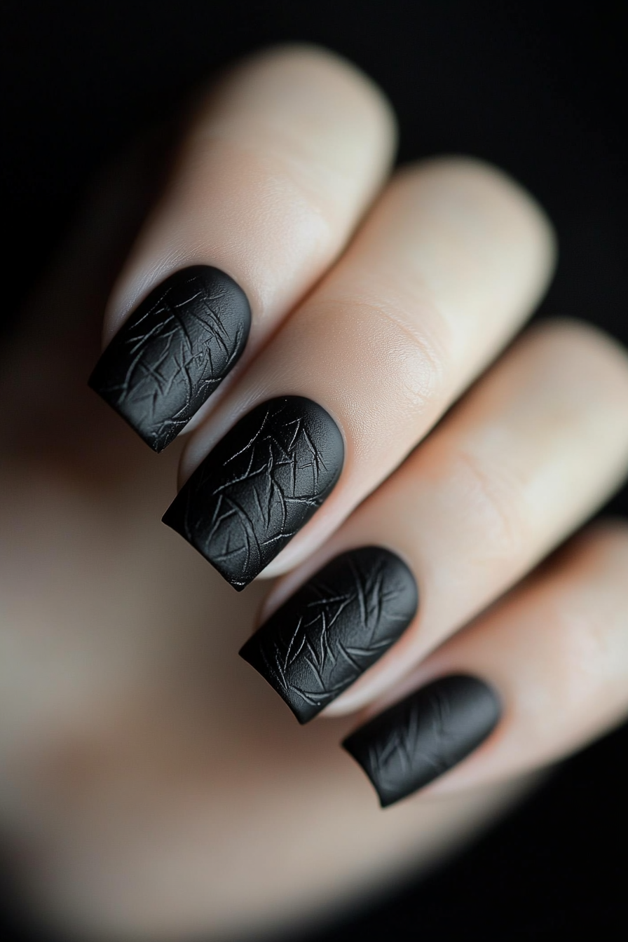 16. Textured Black Suede (Classy Black Nail Design Ideas) - Classy Black Nail Design Ideas