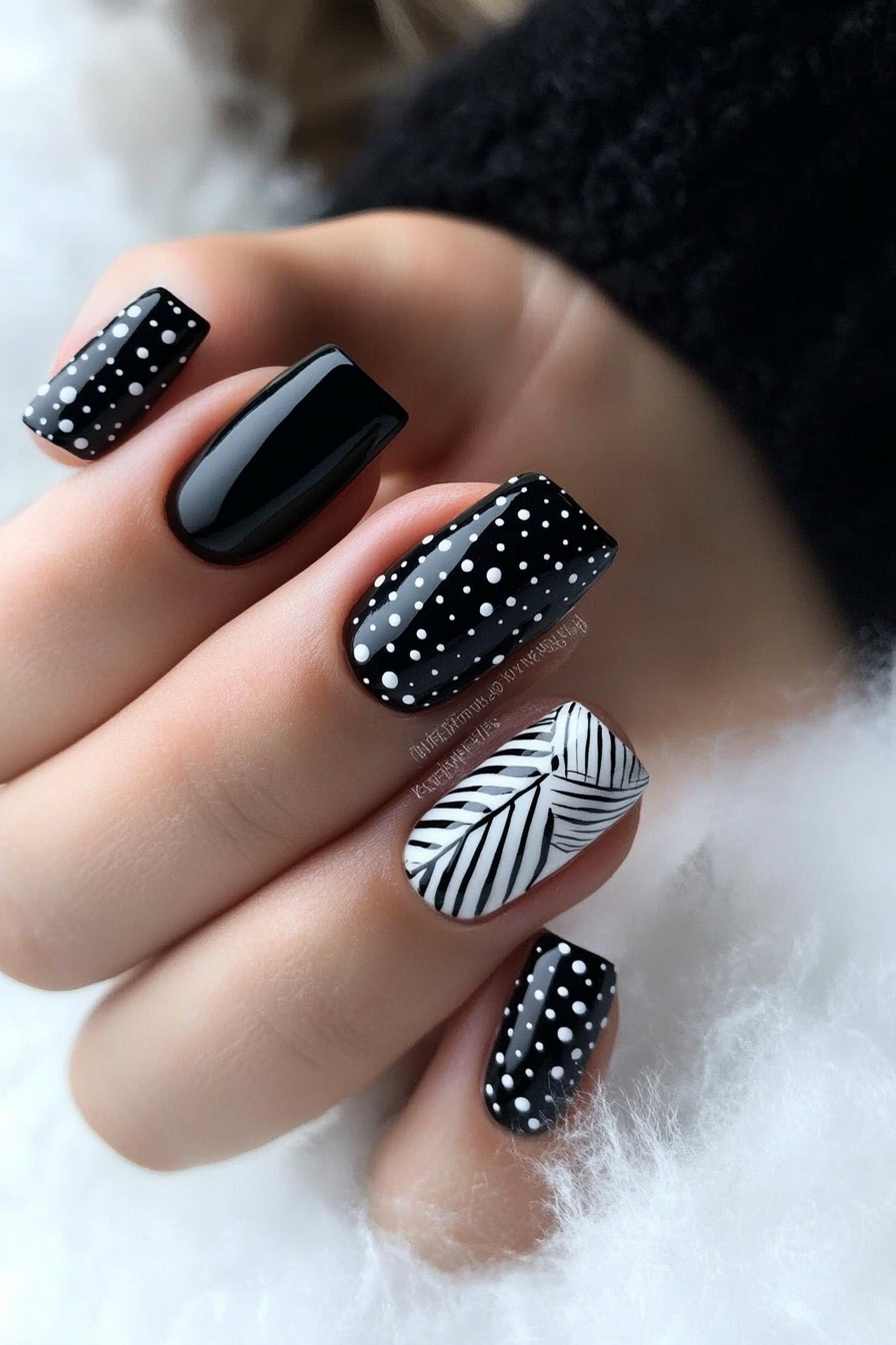 21. Monochrome Mix-Up (Classy Black Nail Design Ideas) - Classy Black Nail Design Ideas