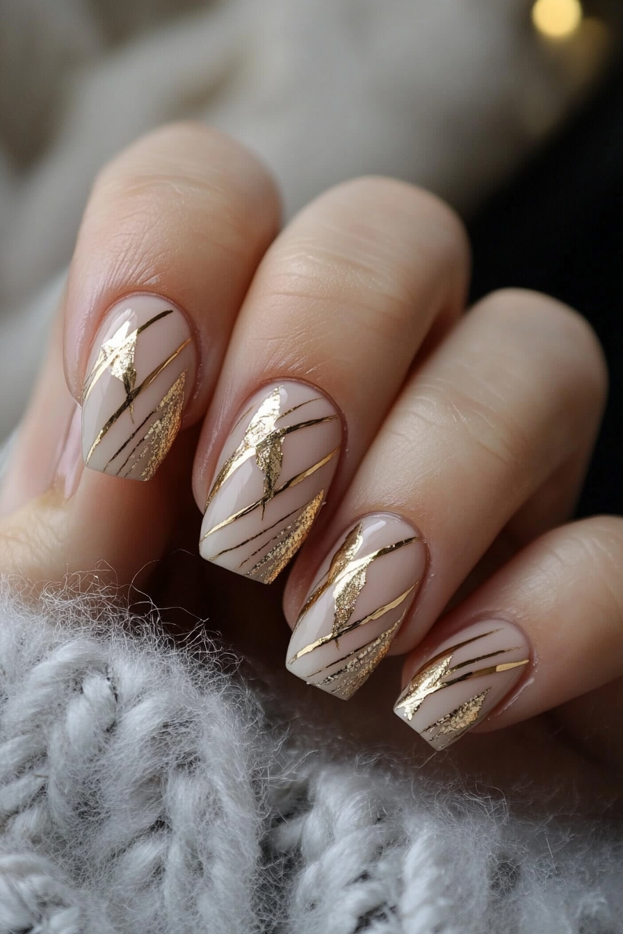 6. Golden Lines (Cute And Easy Nail Design Ideas) - Cute And Easy Nail Design Ideas