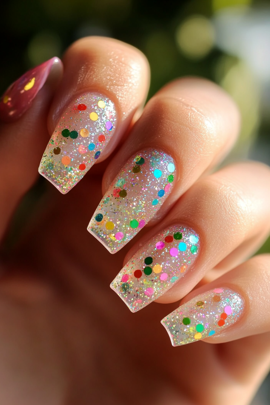10. Confetti Sparkle (Cute And Easy Nail Design Ideas) - Cute And Easy Nail Design Ideas