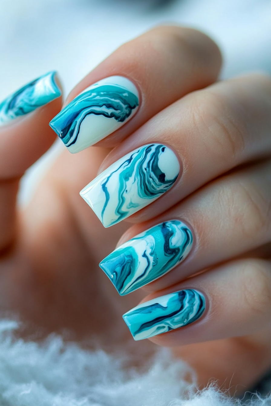 12. Ocean Marble (Cute And Easy Nail Design Ideas) - Cute And Easy Nail Design Ideas