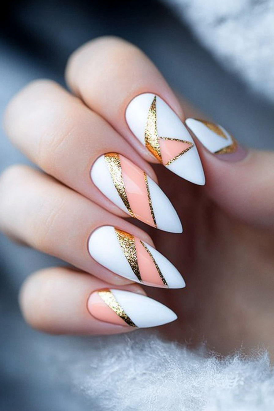 14. Geometric Peach (Cute And Easy Nail Design Ideas) - Cute And Easy Nail Design Ideas