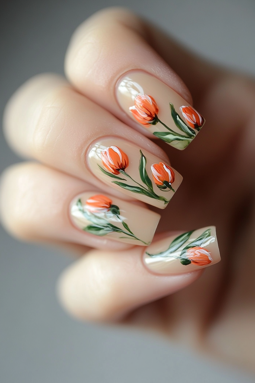 15. Tiny Tulips (Cute And Easy Nail Design Ideas) - Cute And Easy Nail Design Ideas