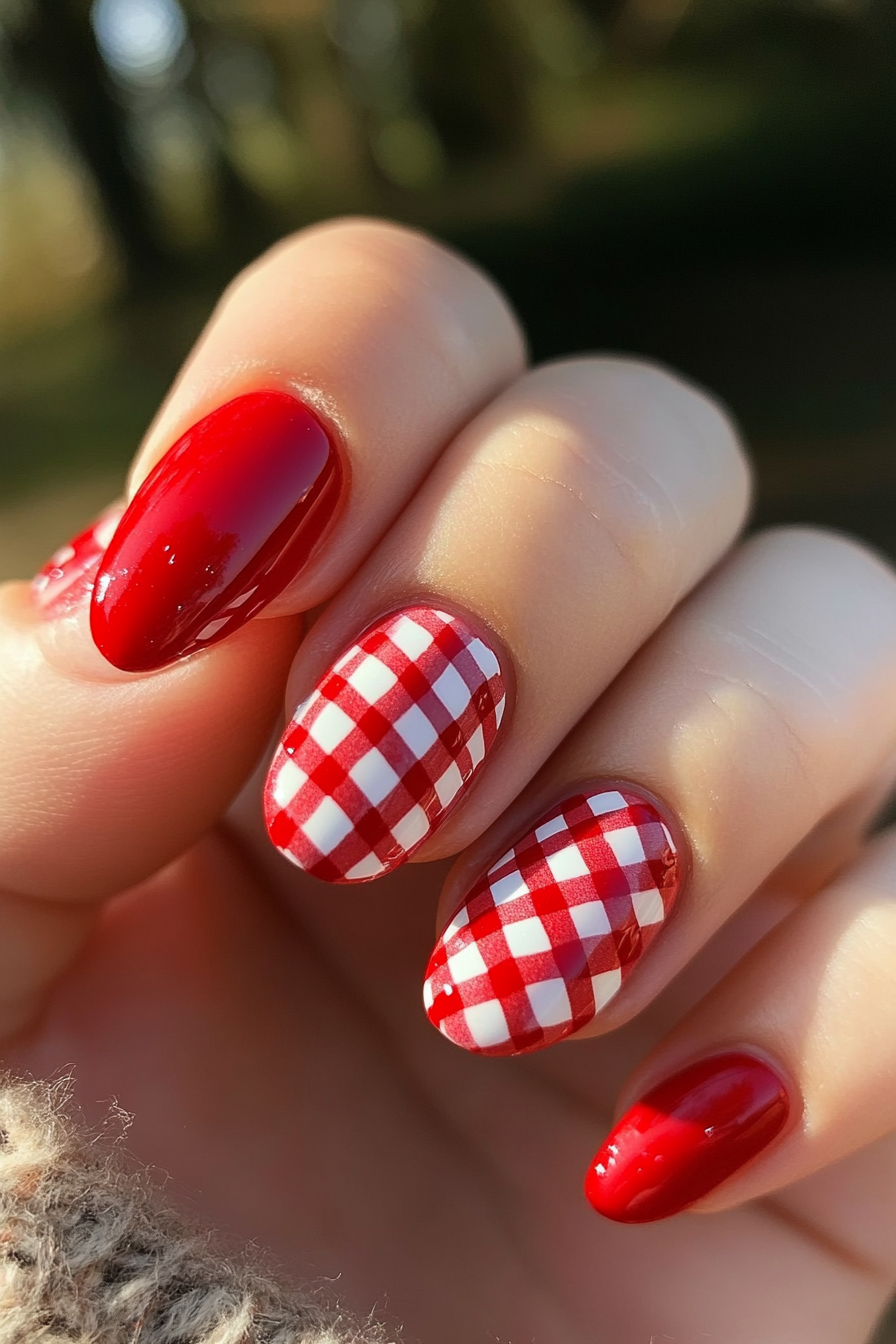 21. Gingham Picnic (Cute And Easy Nail Design Ideas) - Cute And Easy Nail Design Ideas