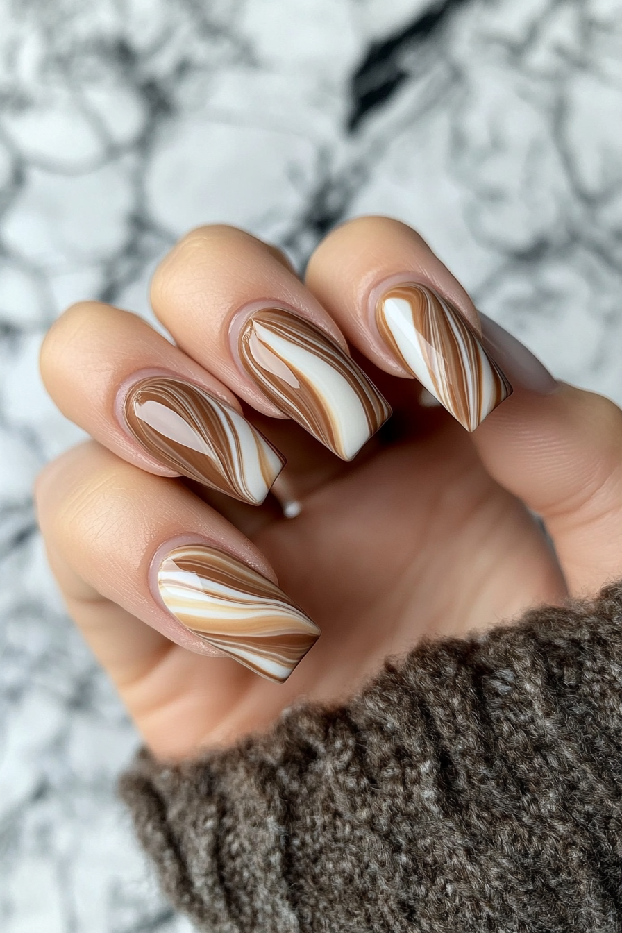 23. Caramel Swirls (Cute And Easy Nail Design Ideas) - Cute And Easy Nail Design Ideas