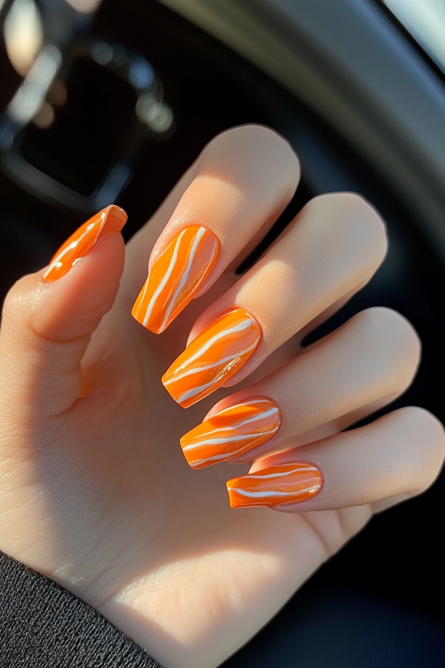 26. Tangerine Lines (Cute And Easy Nail Design Ideas) - Cute And Easy Nail Design Ideas