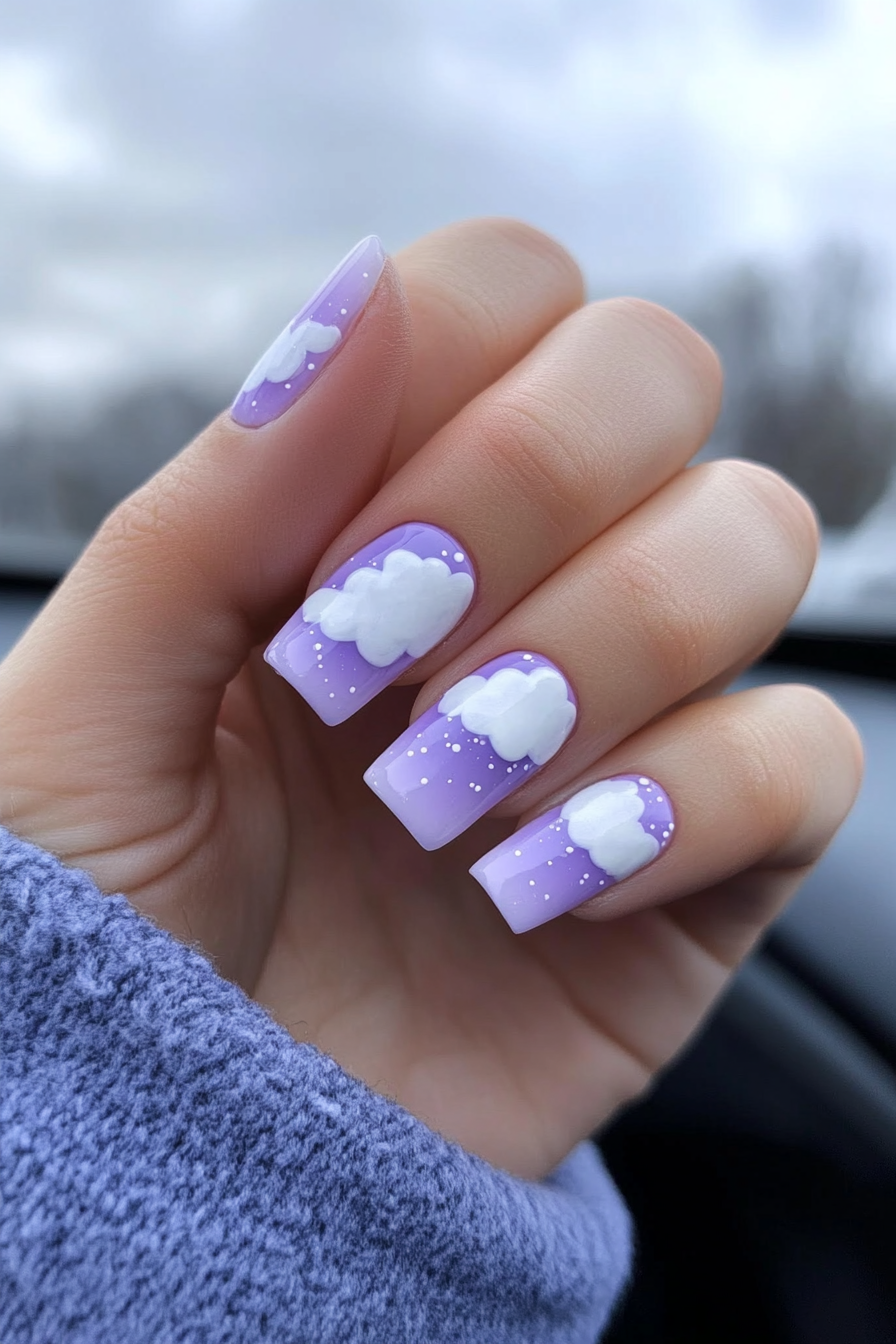 5. Lavender Cloud Nails (Cute Simple Nail Design Ideas) - Cute Simple Nail Design Ideas